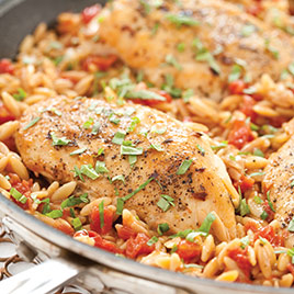 Skillet Chicken and Rice with Peas and Scallions